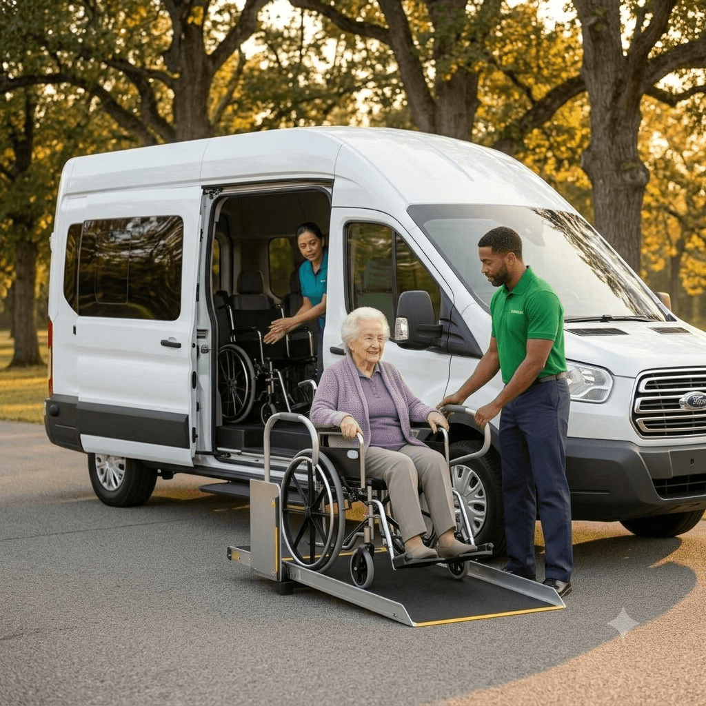 eliteTrans van parked outside a medical facility