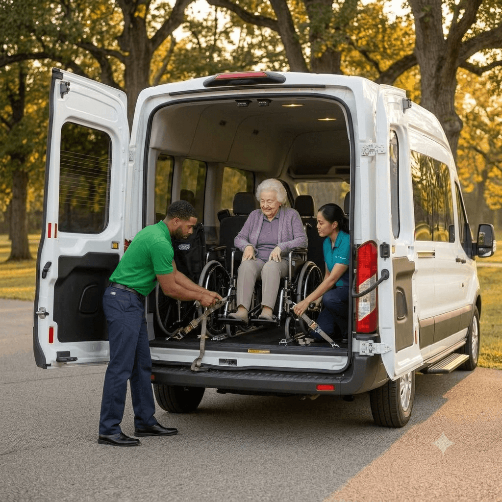 eliteTrans van parked outside a medical facility